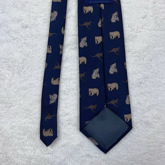 Mens Royal Co Australia Neck Tie Navy Blue Kangaroo Koala Wombat 4” X 60” - Picture 8 of 10